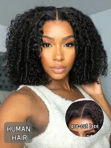 Human Hair Pixie Curly Wig, 5x5 Glueless Lace Closure Bob Wig, Short Middle Part Curly Style With Curly Ends, Pre Cut Natural Hairline, Adjustable Cap For Women Daily Wear