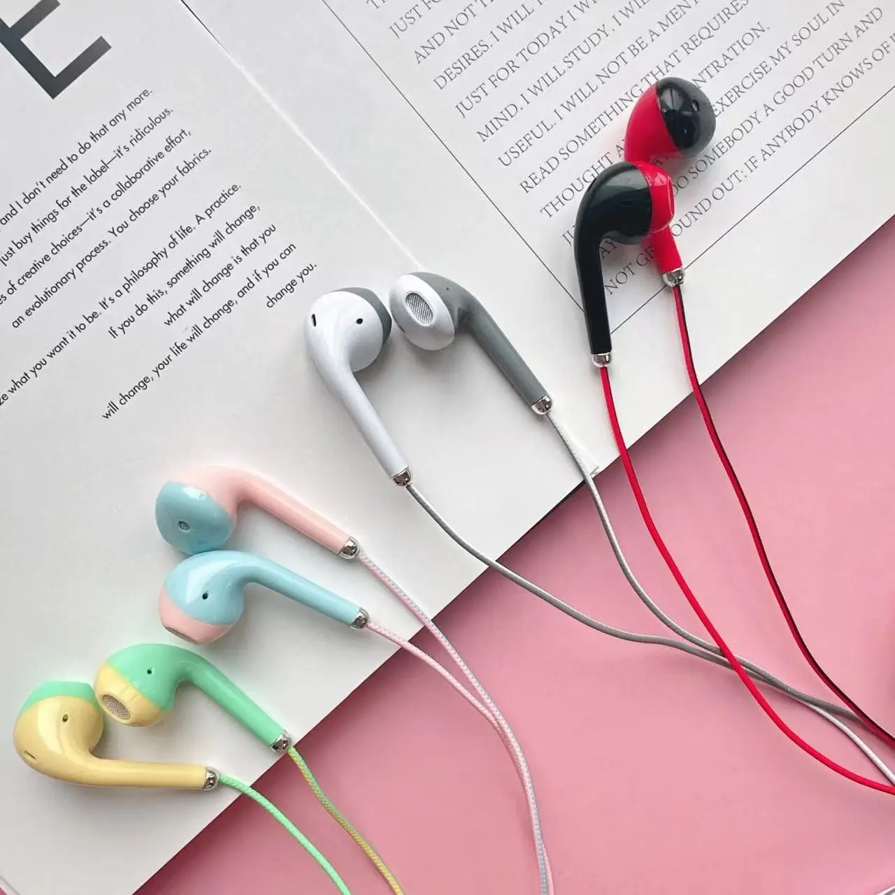 6 Pairs Wired In-Ear Headphones, Macaron Color Dual-Tone, Stylish and Portable, Perfect for Trendy Individuals, Fashionable Earbuds, In Ear Design, In Ear Earphones