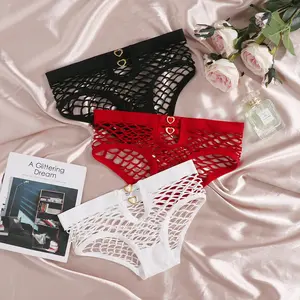 3pcs-Seamless Cotton Women Low Rise Invisible Hollow Fishnet Briefs Breathable Daily Underwear