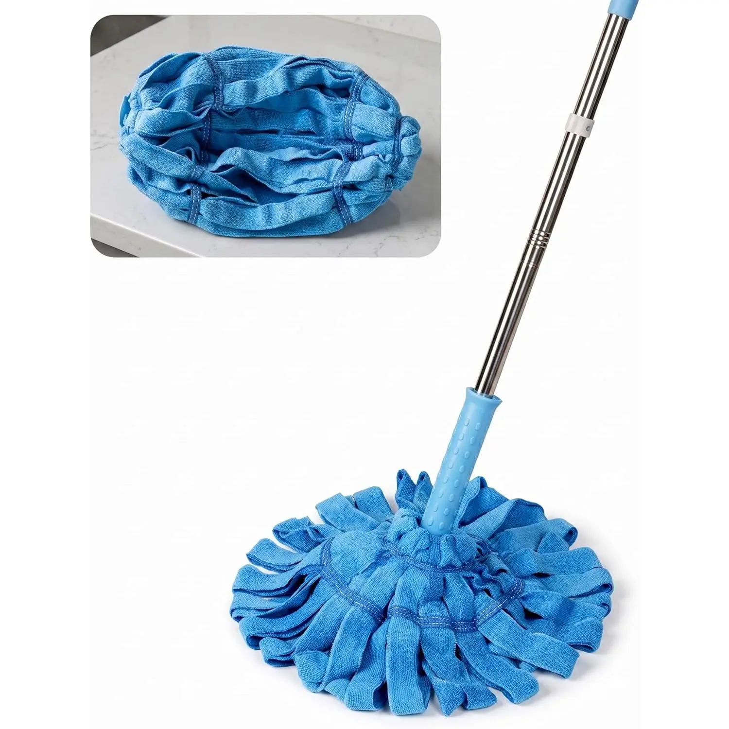 Self-Wringing Twist Mops, Hands-Free Ratchet Wringing, Microfiber Mop with 1 Extra Refill