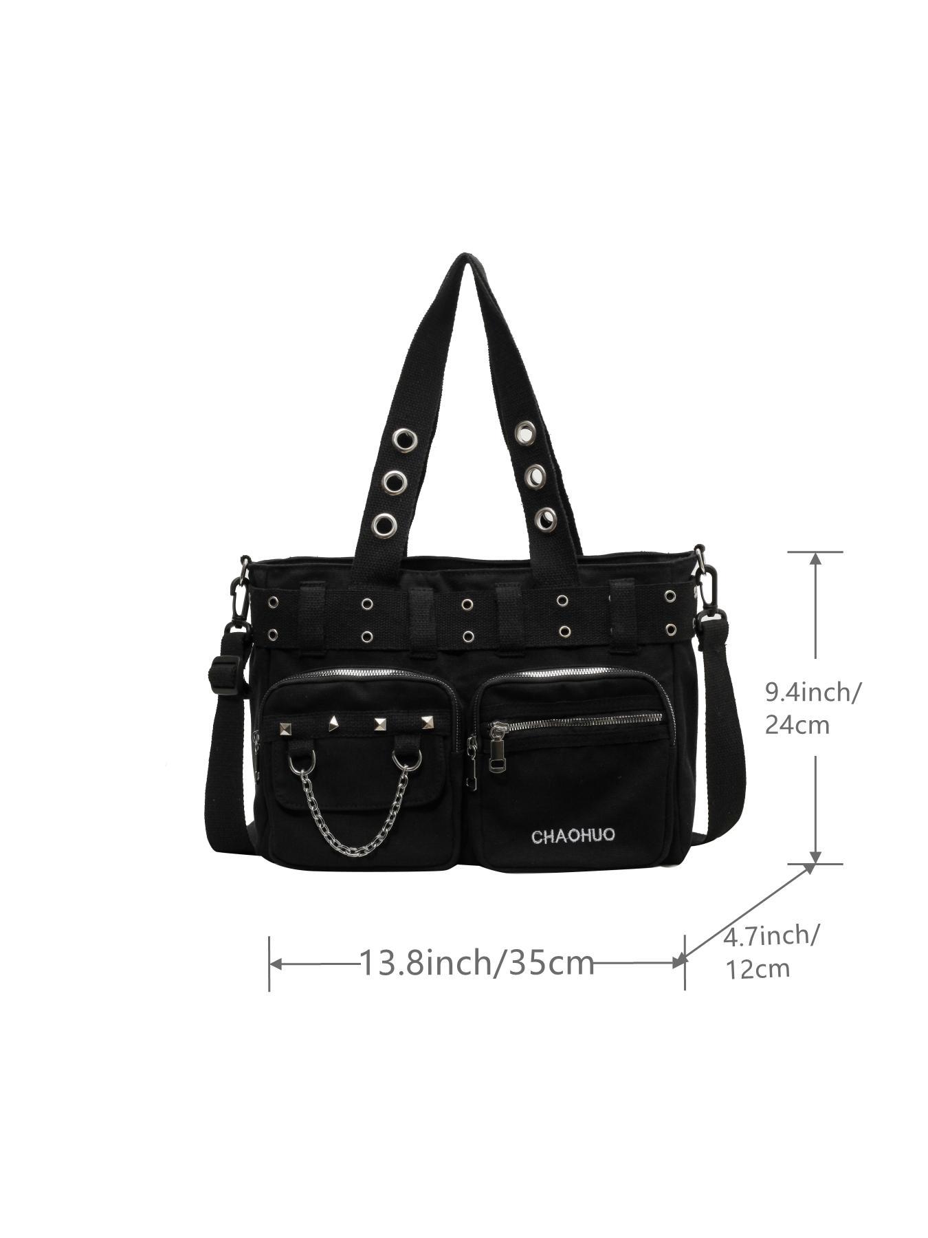 Women's Fashionable All-match Punk Style Tote Bag with Multi-pocket Design, Casual Versatile Zipper Design, Large Capacity Shoulder Tote Bag, Valentine's Gifts for Her