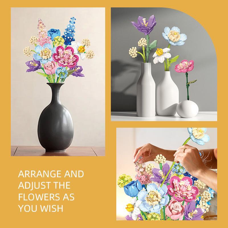 Flower Building Blocks Toy Set, 865pcs/box DIY Flower Bricks Toy Set, Home Decor for Living Room, Bedroom, Office, Decor Home Ideas