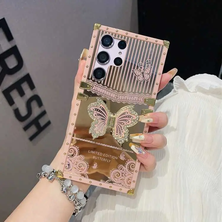 For Samsung Galaxy S26 Ultra Phone Case Electroplated Mirror Rhinestone Butterfly Stand Full Coverage For Samsung Galaxy A56 Protective Cove DLH260813C01