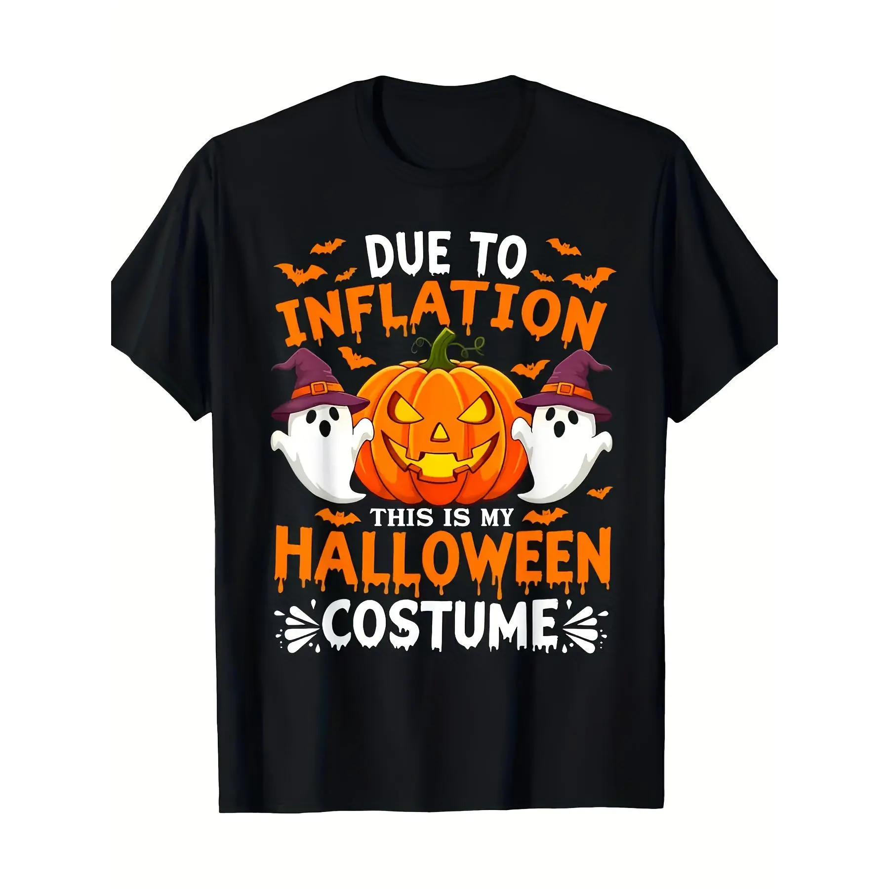 Men's Inflatable Halloween Costume T-Shirt  Size with Pumpkin, & Bat Designs - Funny Inflation Party Outfit for Year-Round Casual Wear  - Crew Neck Short Sleeve for Male Costume Parties, PLUS SIZE