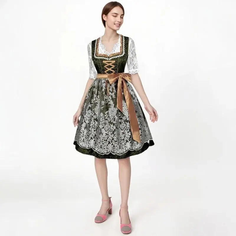 Oktoberfest Costume for Women 2pcs Maid Cosplay Dresses with Dirndl Apron Oktoberfest Waitress Dress Women's Carnival Outfits