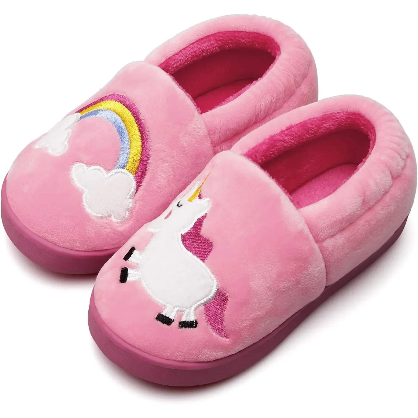 Kids' Cute Cartoon Slides - 5-6 Toddler Low-Heel Warm Plush Fur-Lined Casual Home Footwear, Cushioned Non-Slip Sole, Gift for Boys & Girls
