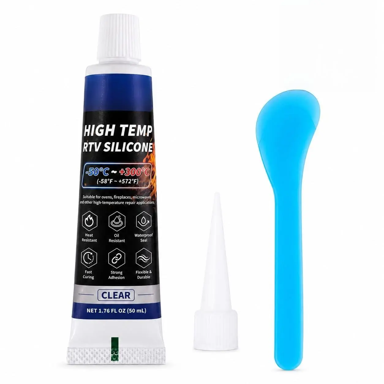 High Temp  Sealant Adhesive 50ml, Heat Resistant RTV Glue for Oven, Fireplace, Grill, Dryer, Gasket & Automotive Repair up to 300°C/572°F,  High Temperature  Glue