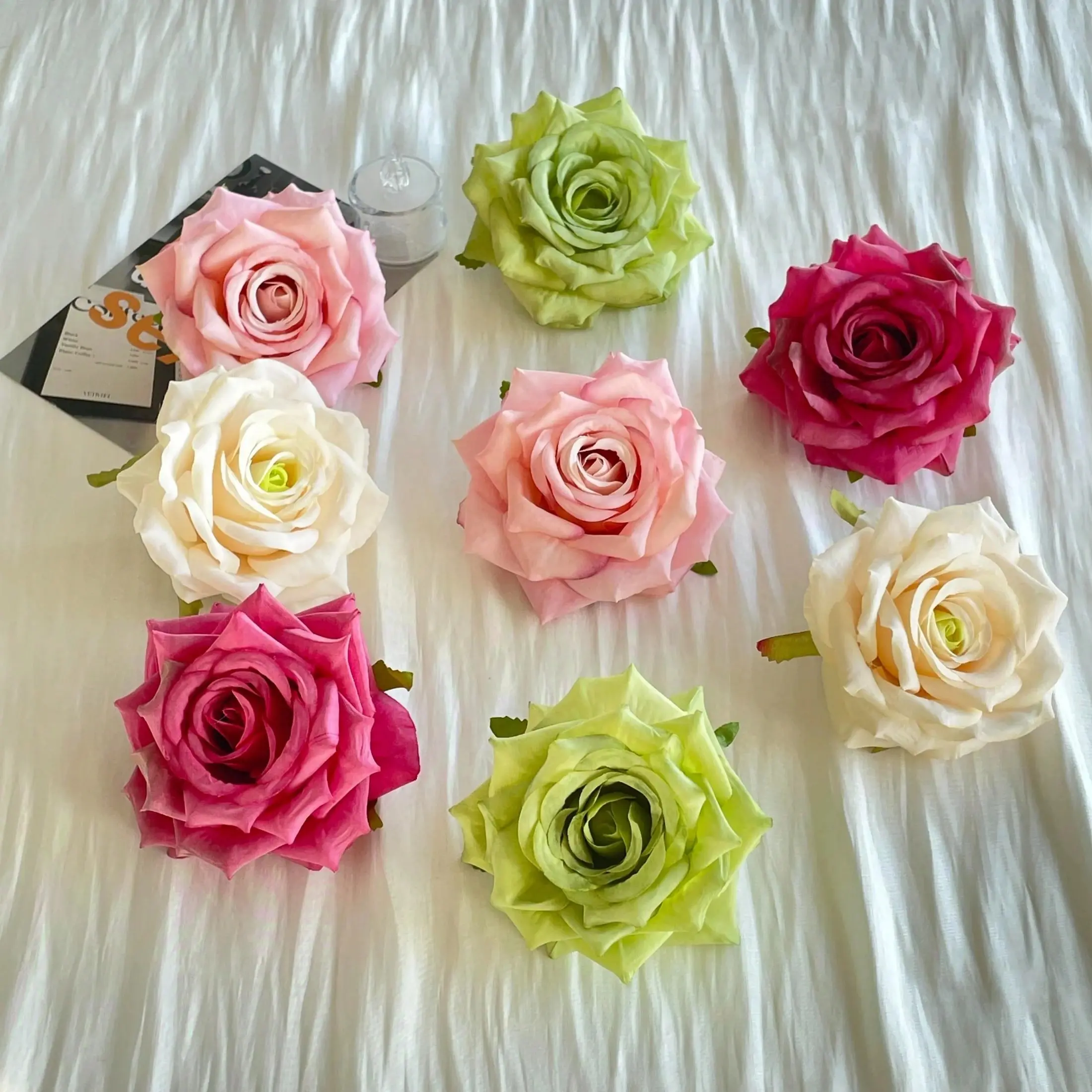 12PCS Artificial Rose Flower Heads 3.49in/10cm, Realistic Faux Roses for Wedding Decor, DIY Crafts, Bridal Bouquet, Flower Wall & Valentine's Day Decoration