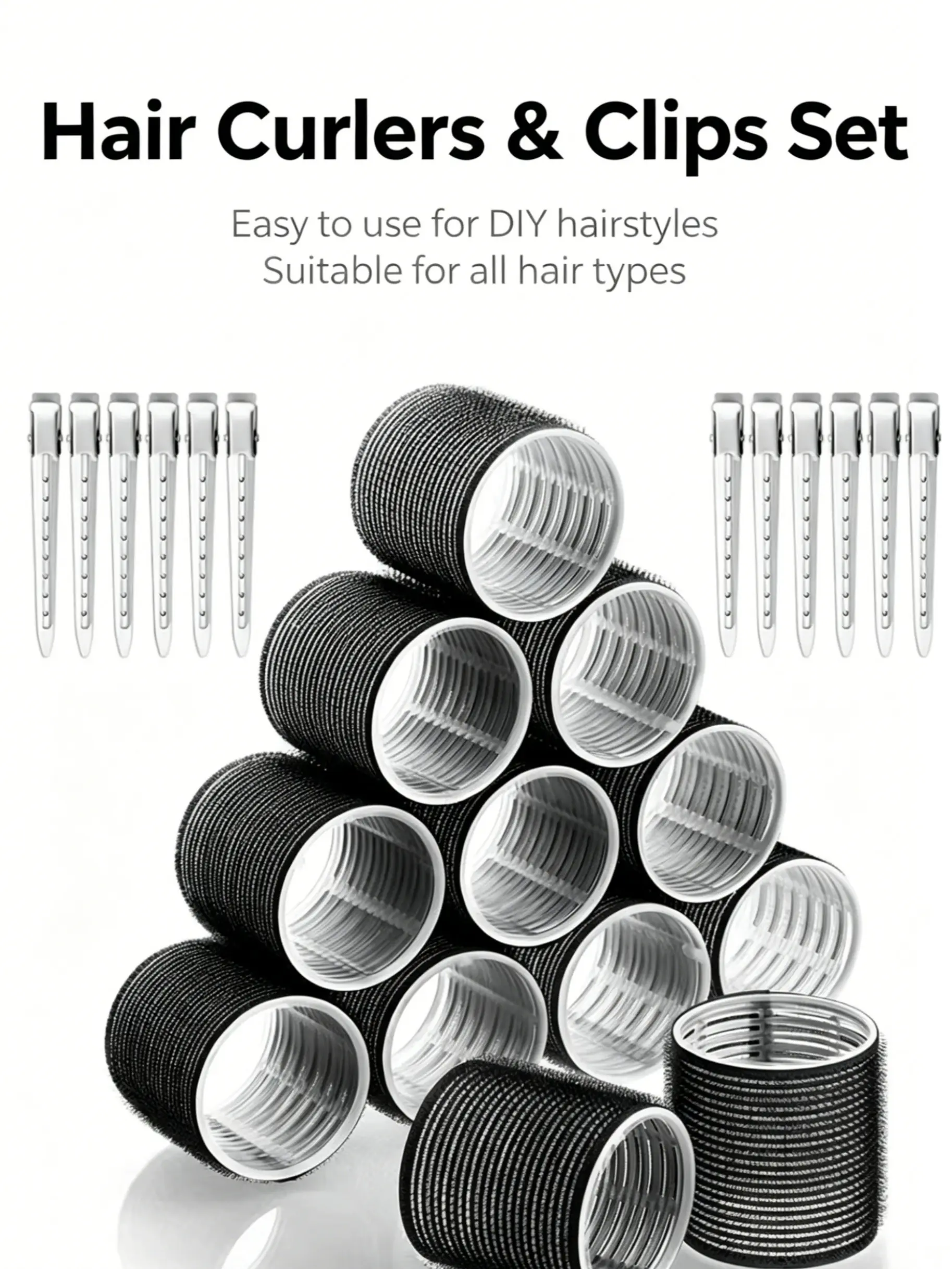 24 Pieces - 12 Jumbo Rollers and 12 Clips for Long Thick Hair Volume Brush Heatless Curling No Heat Curler Hair Tools Styling Tools