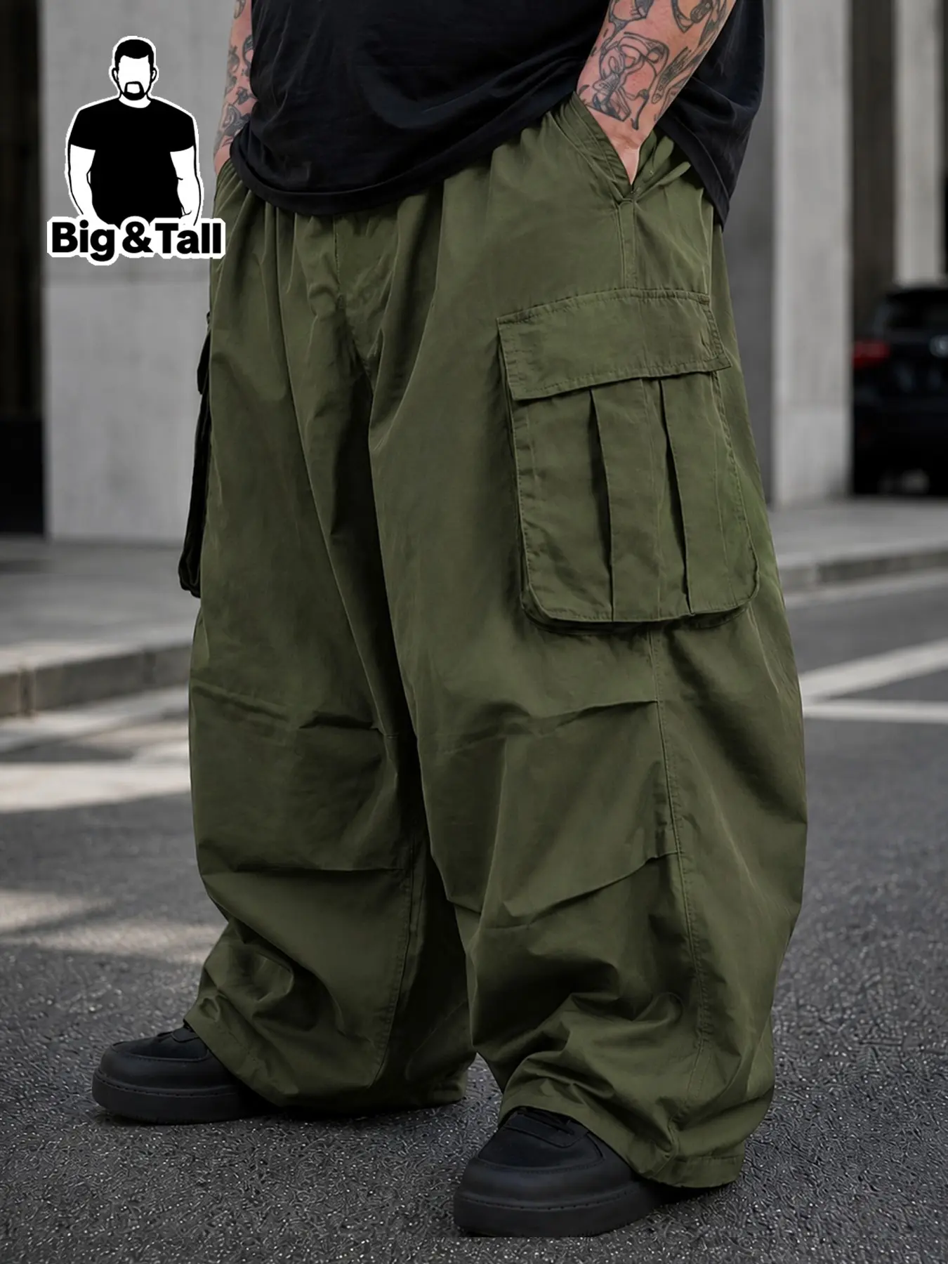 Big & Tall Men's Solid Color Casual Loose Work Pants, Versatile Comfortable Daily Wear, Spring & Fall Trousers