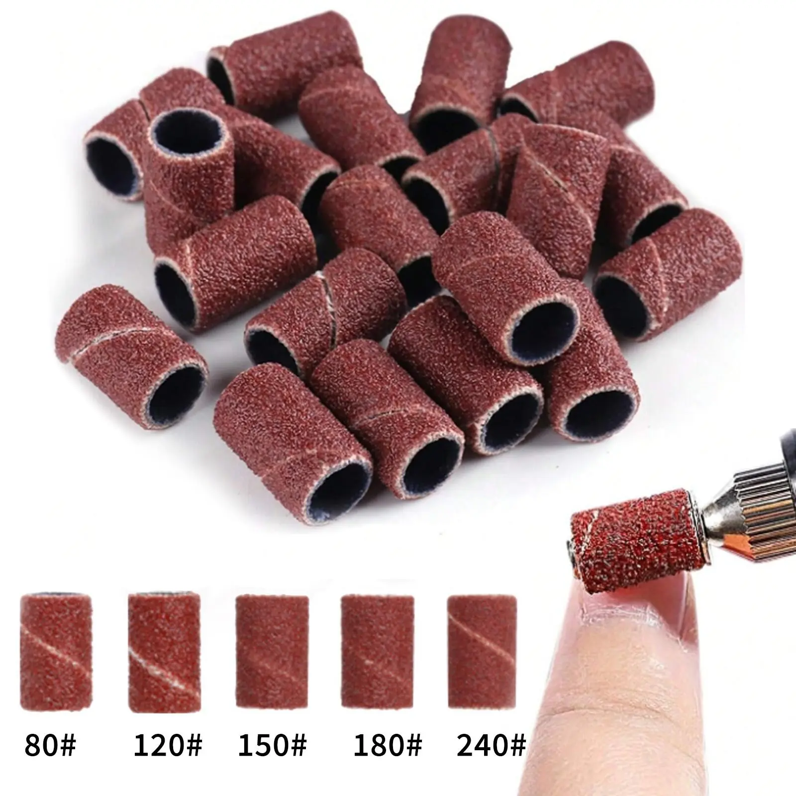100pcs Nail Sanding Bands with 3/32" Mandrel Bit, 5 Grit Options (80/120/150/180/240) Nail Sanders for Nail Drill Bit Acrylic Nails, Manicures, Pedicures Tools ，for toenail& foot clean, Nail Care, Nail Routine, Manicure Supplies