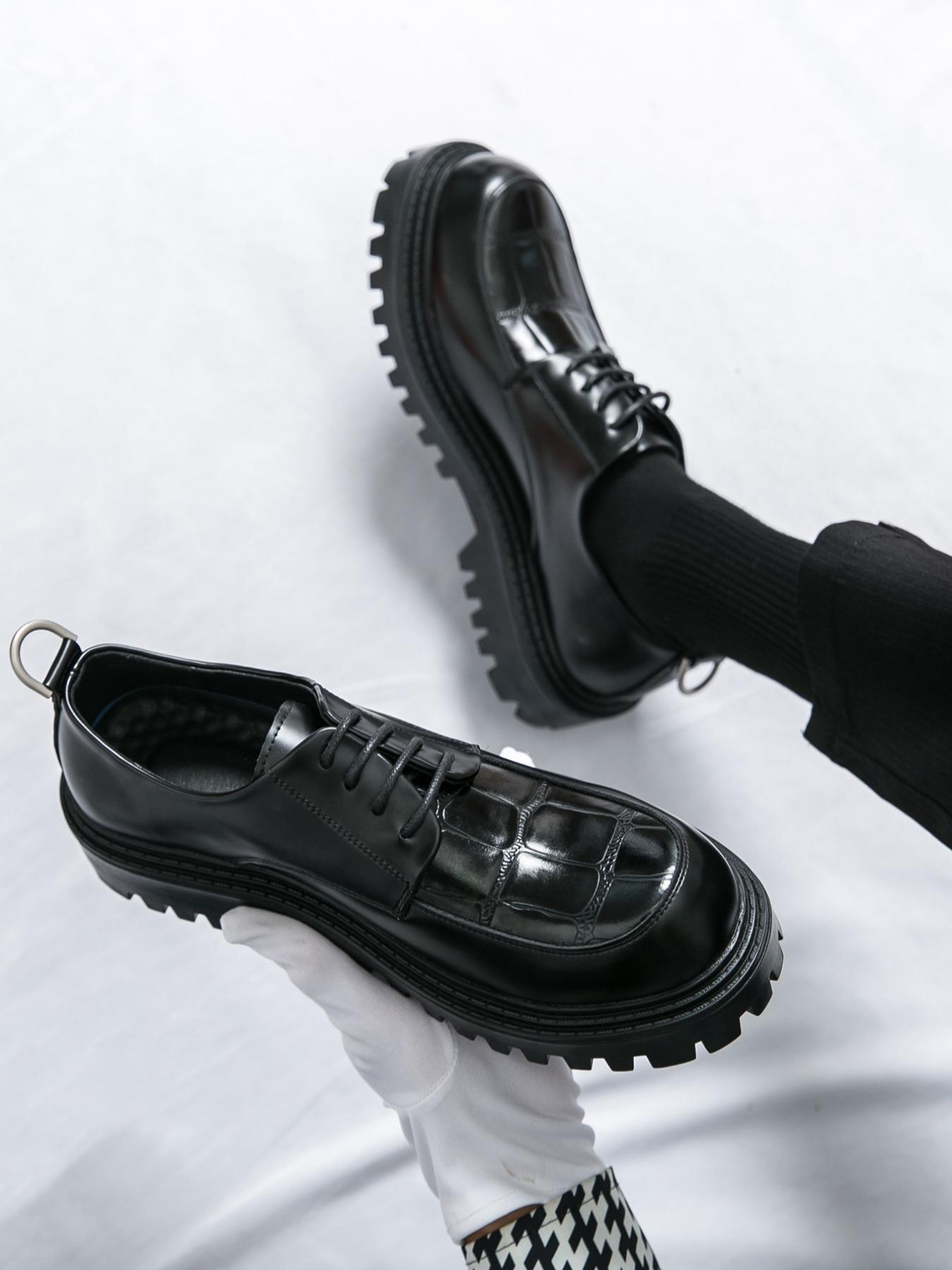 Men's Fashionable Plain Color Lace Up Dress Shoes, Casual Comfortable Thick Sole Oxford Shoes for Daily Wear, Fashion Shoes for Party, Daily Clothing Decor, Boy, Stackform Shoes