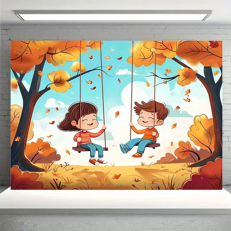 Tree Swing Outdoor Party Backdrop, Nature Scene Polyester Tapestry for Celebrations, Photo Booths, Garden Events, Outdoor Decor and Photography Background