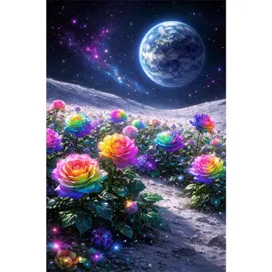 5D DIY Diamond Painting Kit with Tools Unframed Colorful Roses Earth Space Design Sparkling Rhinestones Home Wall Decor Gift for Adults Kids Living Room Bedroom Decoration