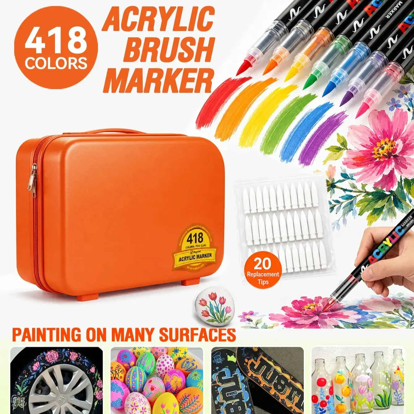 418 Colors Acrylic Marker Set, Suitcase Design, Portable Non-Pressing, Ideal for Students, Crafts, Cards, Stones, Holiday Gift