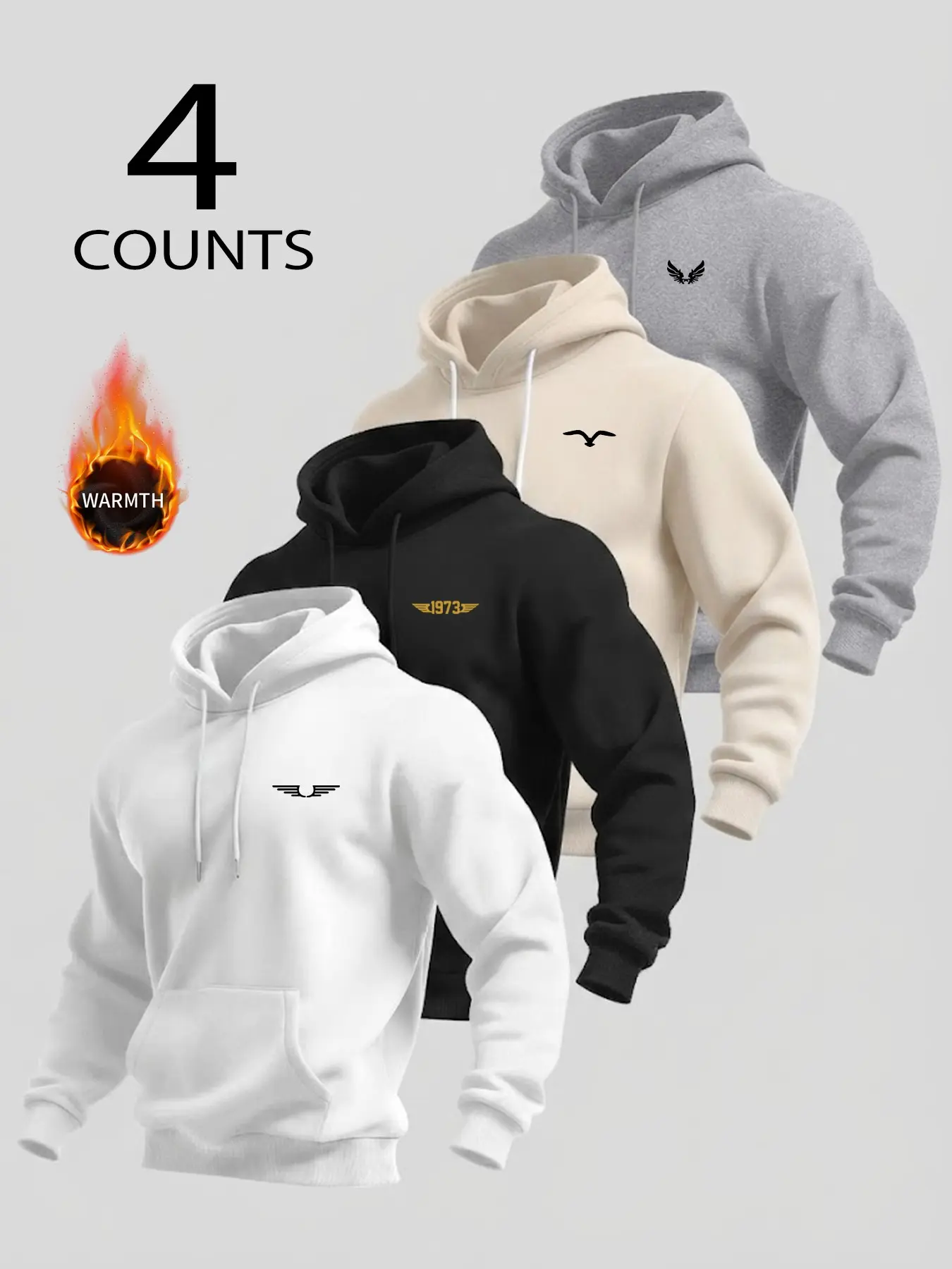 4-Pack Men’s Small Printed Fleece-Lined Hoodies, Multi-Wear Muscle Slim Fit Athletic Sweatshirts, Versatile Casual Sport Tops Suitable for Gym Training, Office Commutes, Campus Daily Looks, Outdoor Jogging, Streetwear Outfits and Winter Layering