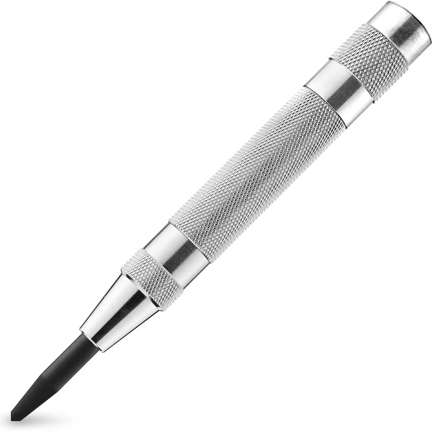 02639A 6-Inch Automatic Center Hole Punch with Adjustable One-Handed Spring Impact, Chrome-Plated Shank, and Premium S2 Steel Tip