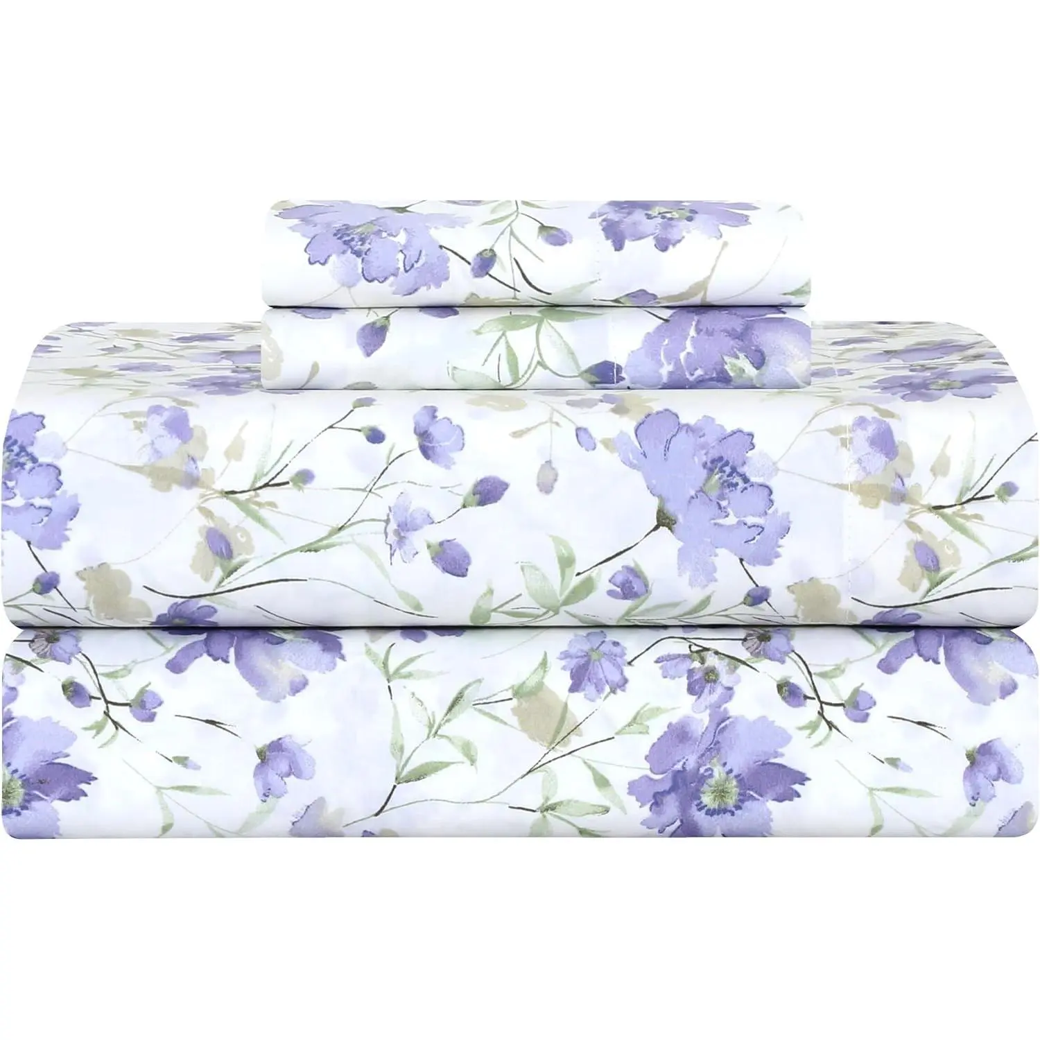 Softest 100% Cotton Sheets, 300 Thread Count Percale Weave Bedding, 16" Deep Pocket, Cooling Sheets, Breathable Bed Set, Hotel Premium Quality (King, Violet Breeze)