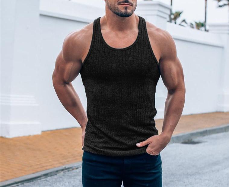 Pit Stripes Knitted Y Back Fitness Tank Tops Mens Bodybuilding Stringer Singlets Slim Fit Muscle Sleeveless Shirt Gym Clothing