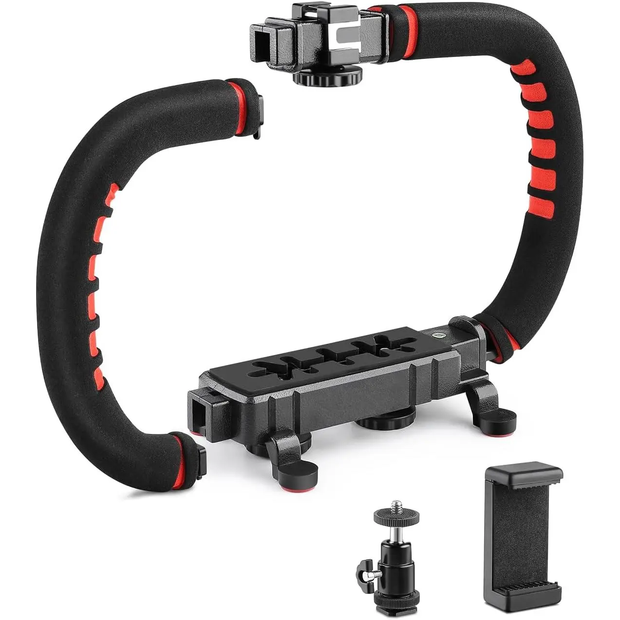 Handheld Video Grip Camera Stabilizer Mount with Slider - Universal Synthetic Accessory, Both-Hand Mode, Fits for DSLR, Camera, Camcorder, iOS & Android Phones, Backed by Manufacturer Warranty