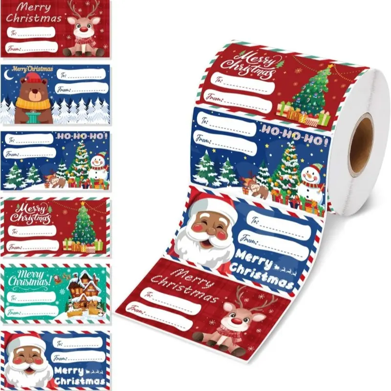 240 Self-Adhesive Christmas Gift Tags, Santa, Reindeer, Trees, Holly, Gold, Blue, Easy Peel, Holiday Decor, Seasonal Stationery