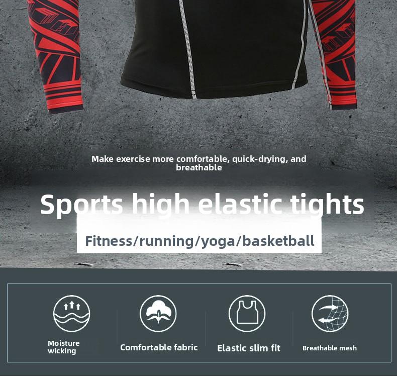 Outdoor cycling clothes, running basketball training, sports clothes, fitness clothes, tops, flower arms, long sleeves, high elastic tights, quick-drying clothes. workout