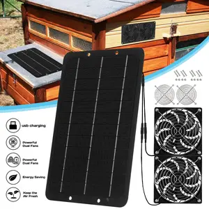 Solar Powered Dual Fans Exhaust Cooling Vents Ventilation for RV Greenhouse Pet, Solar Fan with Solar Panel, Solar Attic Fan with Power Adapter, Waterproof Solar Exhaust Fan