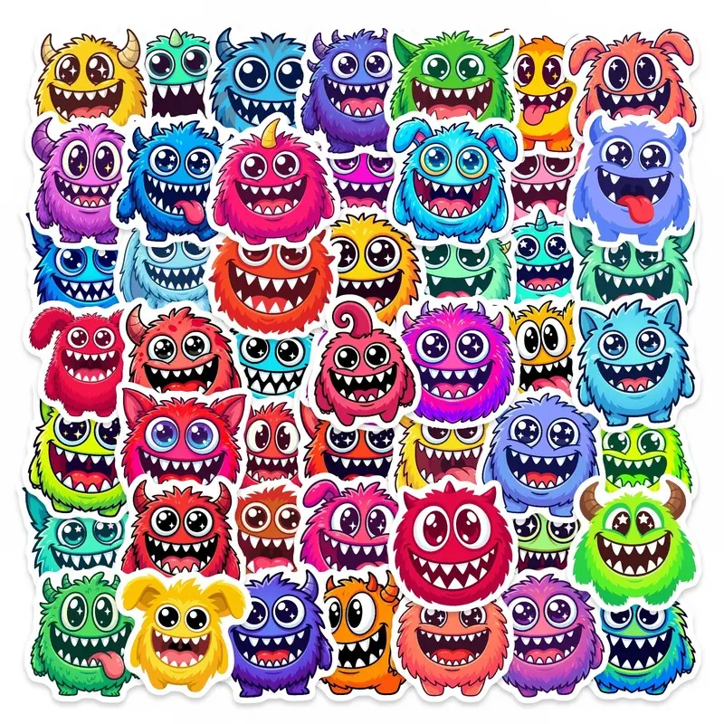 50 cute cartoon monster stickers for journal decoration, fun stickers, creative graffiti stickers