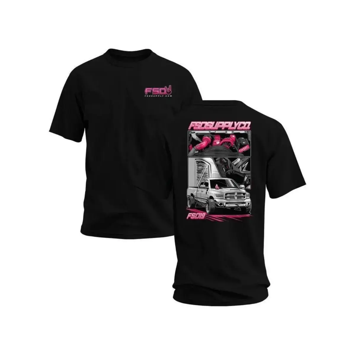 Diesel Truck Graphic Tee, Pink Turbo Engine Print, Men's Black Short Sleeve T-Shirt, Car Guy Streetwear, Diesel Truck Lover Gift