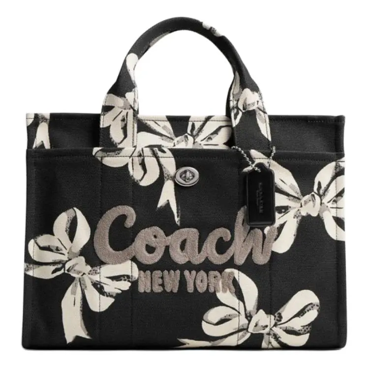 COACH Bow-Print Fabric Tote Bag for Women – Large Crossbody Handbag in Black