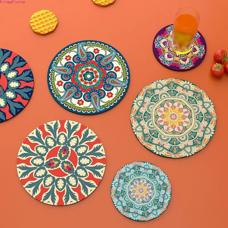 Natural Rubber Trivet & Dining Mat, Stylish Printed Non-Slip Table Protector, Heat-Resistant Multi-Purpose Pad for Hot Dishes, Cups & Kitchen Countertop Decor