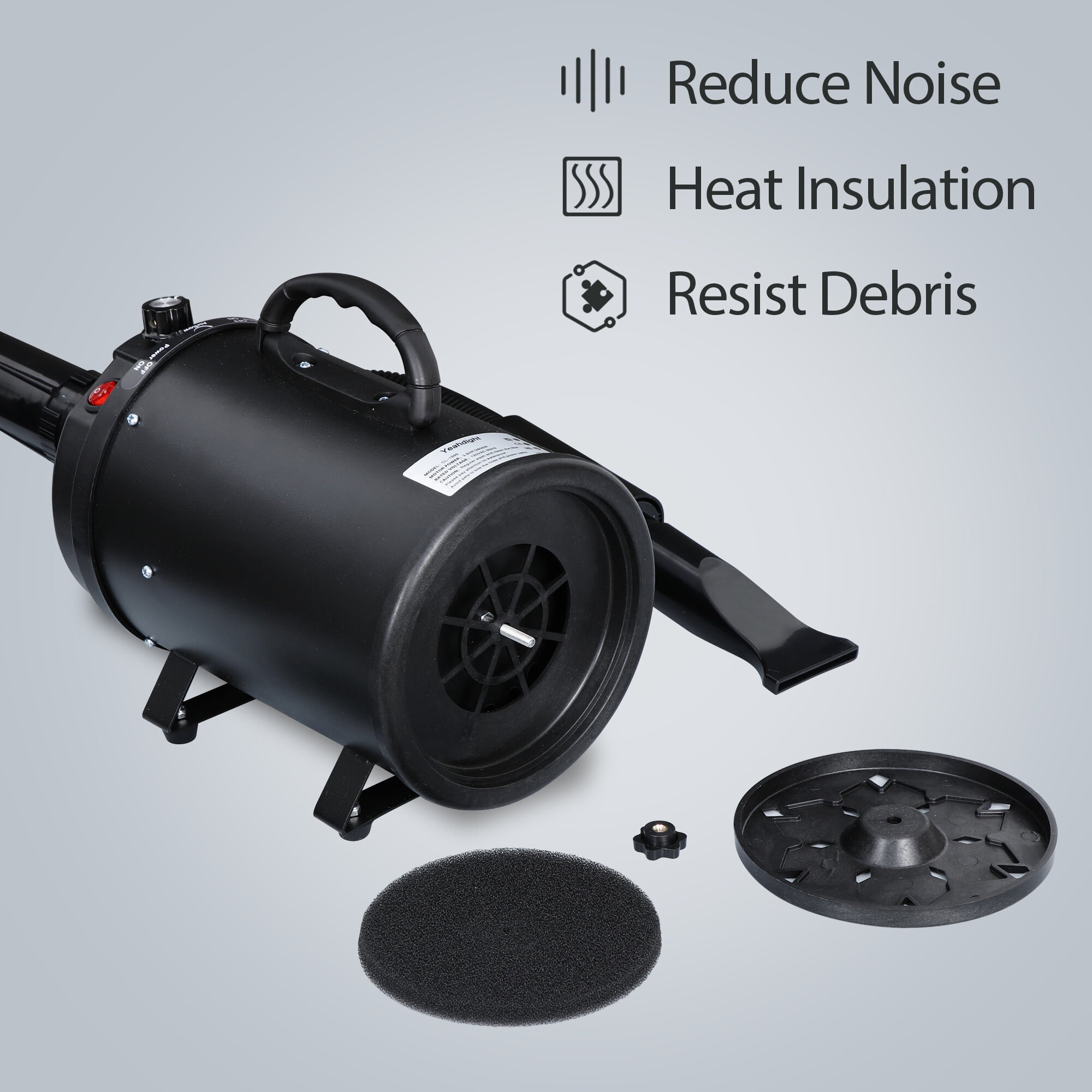 NOVA Dog Hair Dryer 2400W Professional Pet Grooming Dryer Adjustable Speed W/4 Nozzles