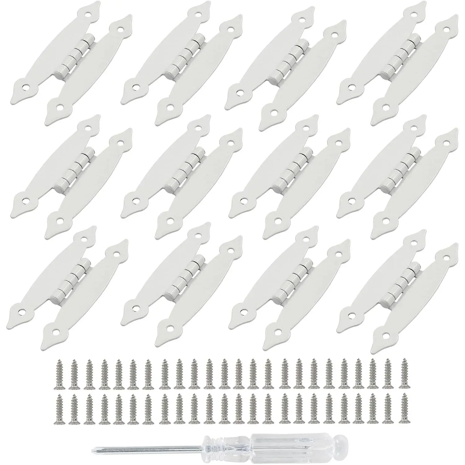12 Pack H-Shape Cabinet Hinges, Hammercraft Flush Door Hinge for Kitchen Cupboard Wardrobe (White)