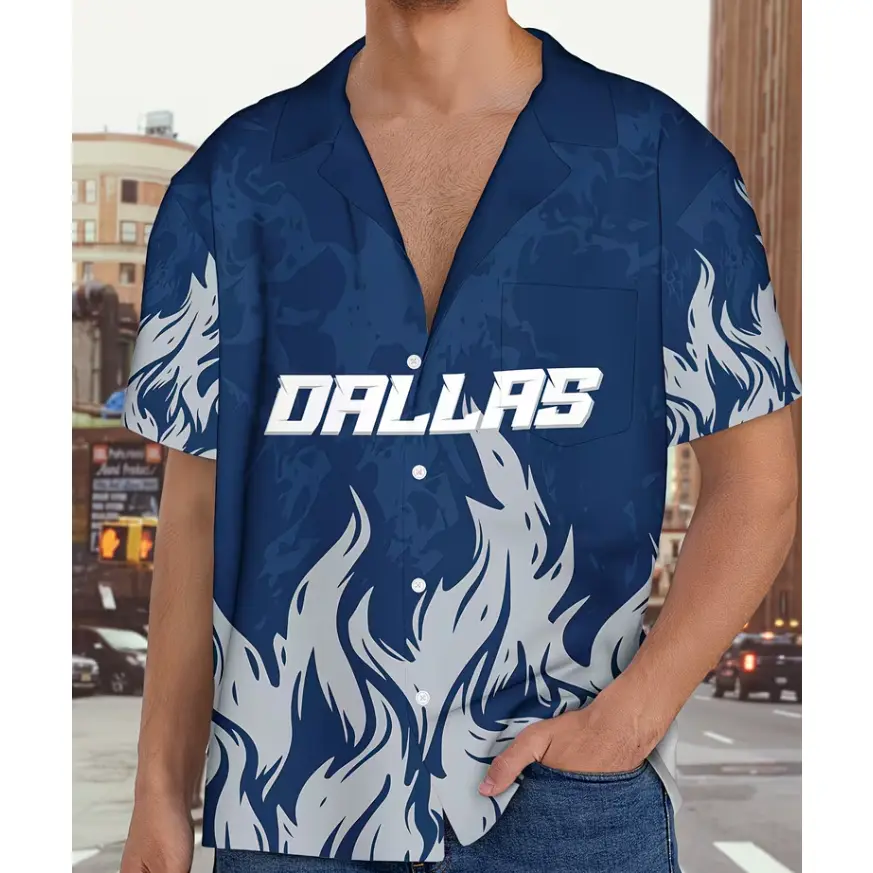 Men's Football Fire Pattern Hawaiian Shirt, Graphic Print Design, Fashion Summer Short Sleeve Streetwear Top, Casual Button Shirt for Men, for Football Fans #   TikTokMadeMeBuyIt #   TikTokShop