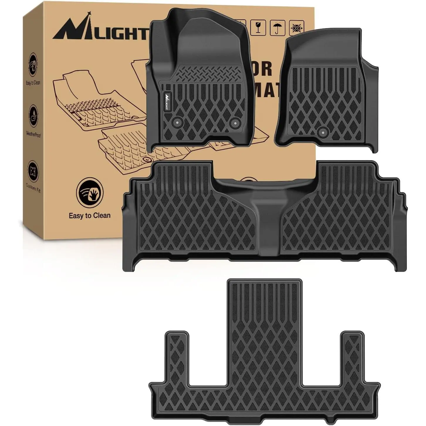 Nilight TPE Floor Mats, Seamless Heavy-Duty All-Weather Custom Fit Floor Liners with Water Retention & Clips for Chevy Tahoe, GMC Yukon Denali, Cadillac Escalade Bucket Seats 2021-2026
