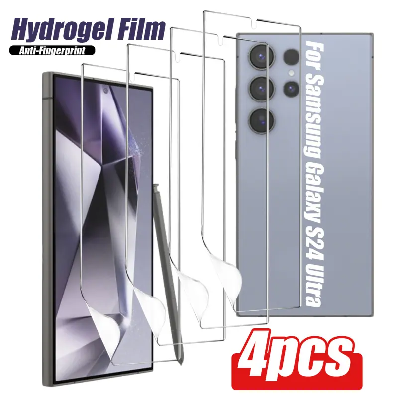 4pcs hydrogel high-definition self-healing hydrogel soft film, non-tempered film, Screen cover, screen protector, Protective Screen features fingerprint resistance, anti-bending properties, and is compatible with phone cases, suitable for Samsung Galaxy