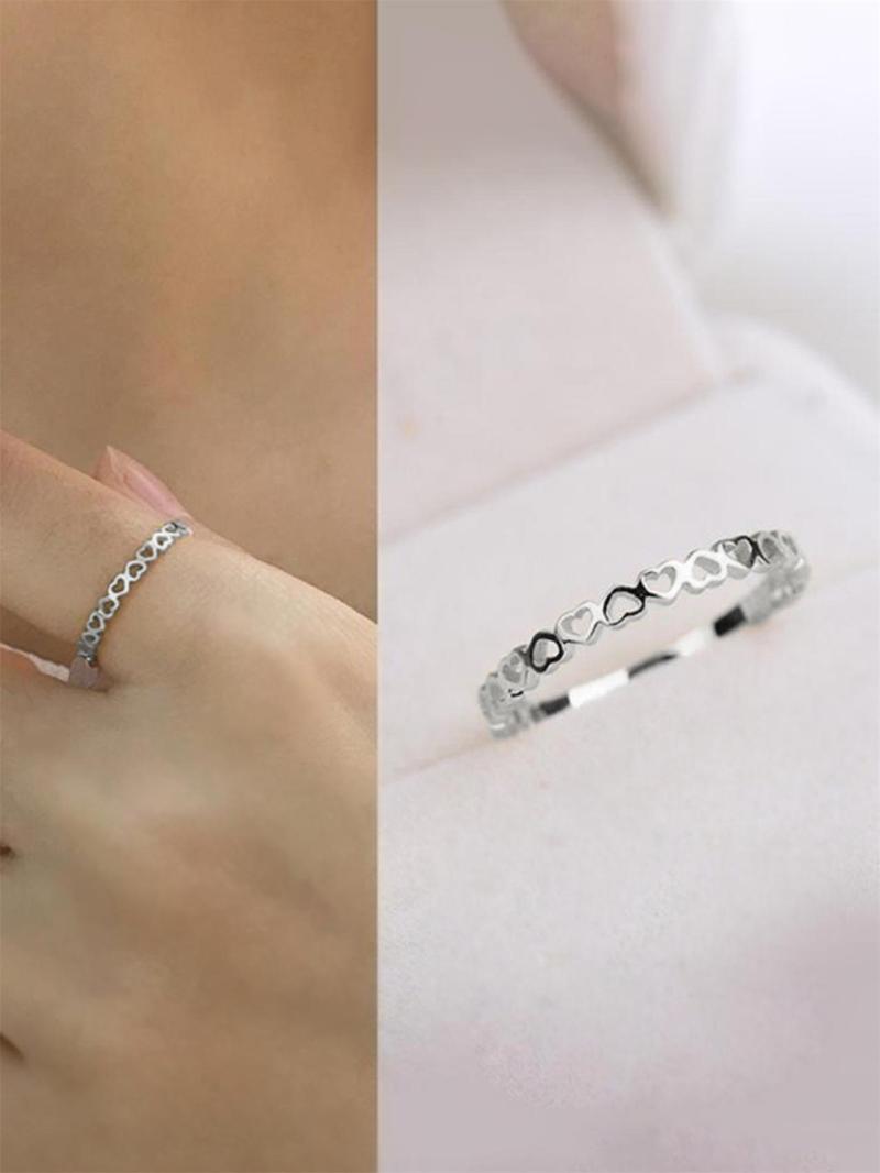 S925 Sterling Silver Heart Decor Ring, Fashion Promise Ring, Fashion Accessories for Women & Girls, Trendy All-match & Exquisite Jewelry for Birthday Gift