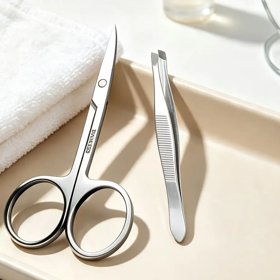 2pcs Stainless Steel Eyebrow Scissors & Tweezers Set, Professional Grooming Kit, Precision Trimming, Portable Beauty Care Tools