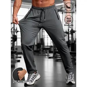 Men’s High Stretch Straight Leg Athletic Jogger Pants | Ultra Lightweight Breathable Quick Dry Nylon Fabric, Adjustable Drawstring Elastic Waistband, Anti-Lost Secure Zipper Side Pockets, Minimal Ankle Slogan Print Detail, Relax Tapered Casual Fit, Ideal