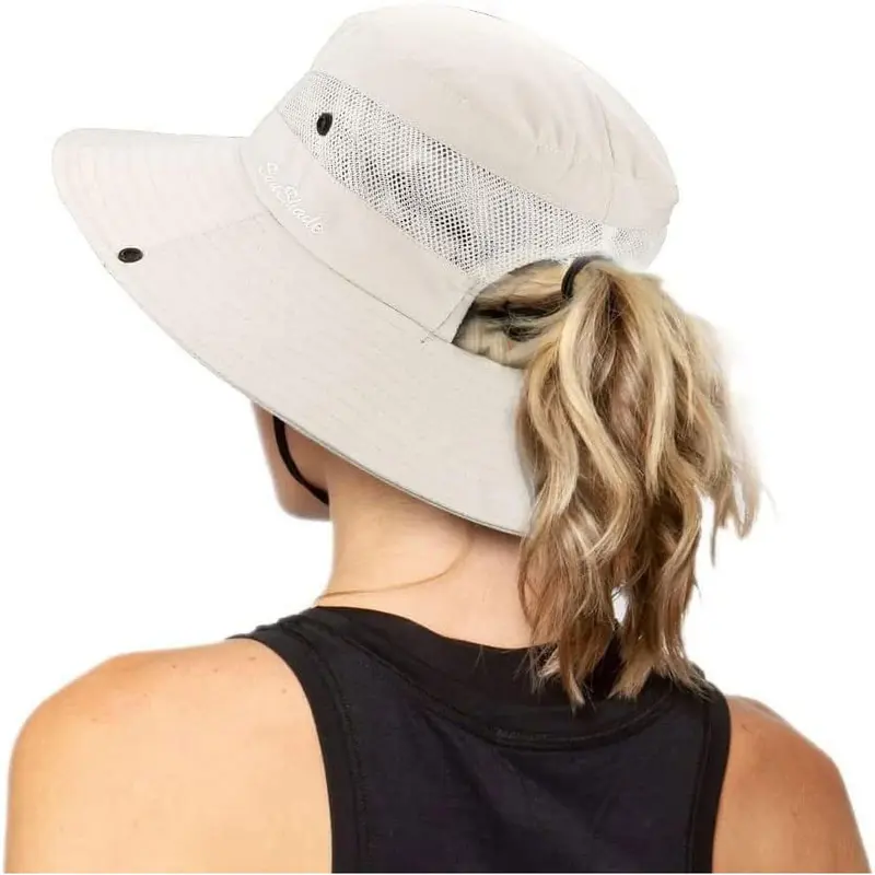 Sun Hat for Women Wide Brim Bucket Hats with Bow Ponytail 