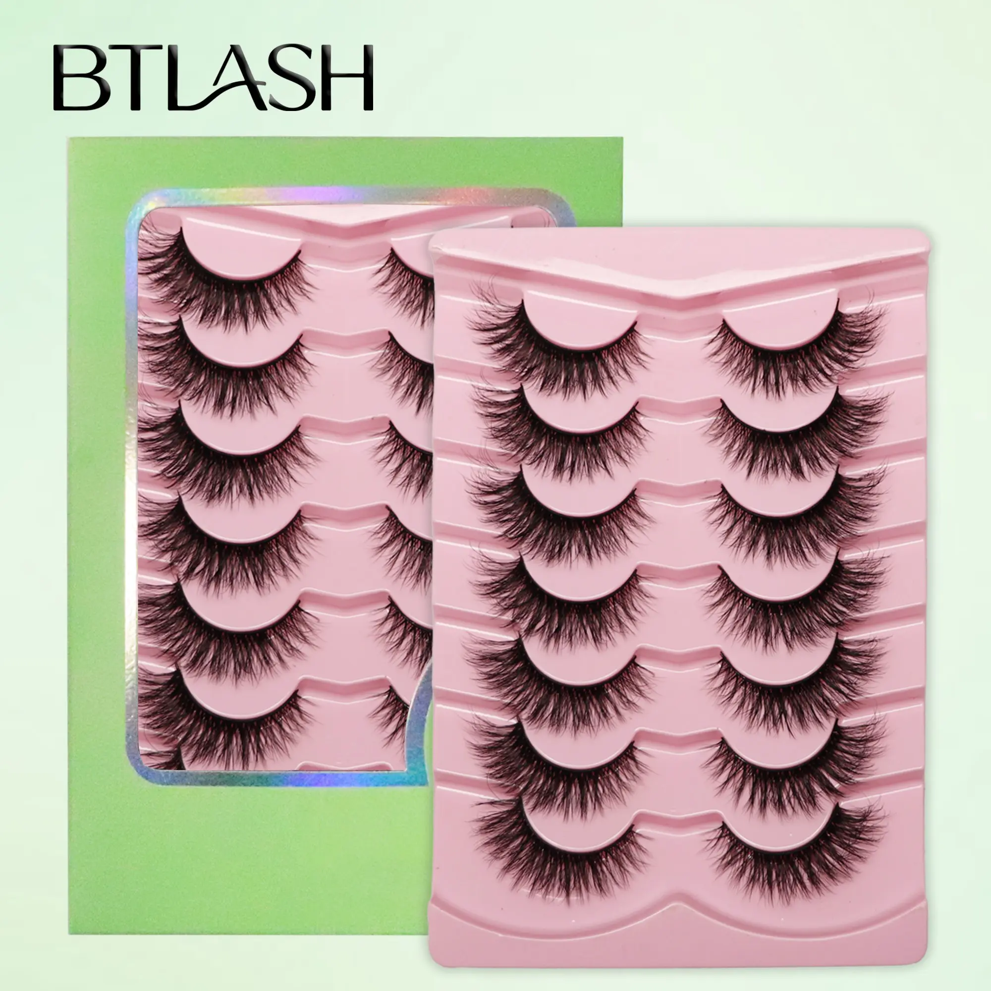 Btlash 17mm 7 Pairs False Mink Lashes, Lightweight Strip Lashes, Cruelty-Free Vegan Mink Lashes, Vivid 3D Effect, Reusable & Easy to Wear
