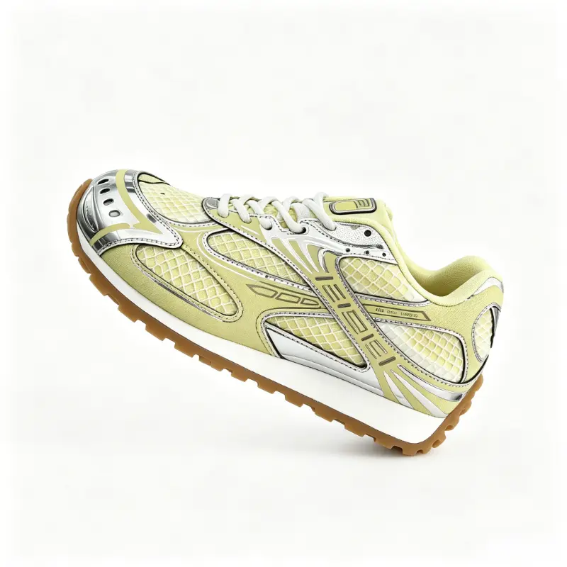 Unisex Retro Dad-Style Sneakers in Metallic Yellow & Silver, Breathable Synthetic Mesh Streetwear for Commuting, Sporty Chic, Concerts, Casual Meetups, Unisex Bold Style, Retro Street Flair, Everyday Wear