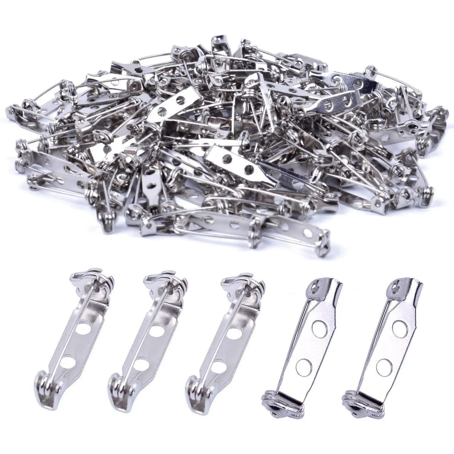 BronaGrand 100pcs 20mm Stainless Steel Bar Pins Brooch Pin Backs Safety Catch Pins Craft Pin Back Clasp Brooch with 2 Holes, Silver