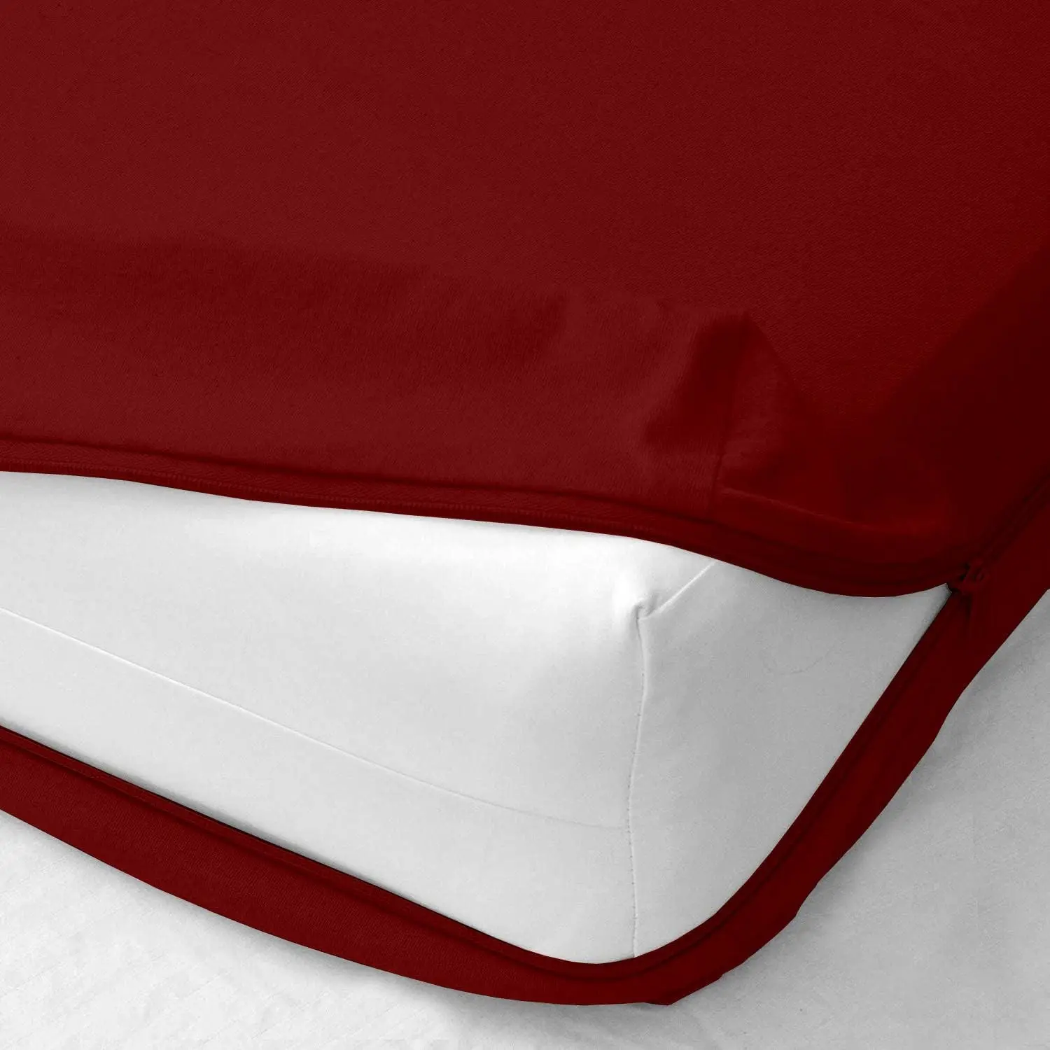 SKY BEDDINGS Twin Size Plain Fabric Zipper Fitted Sheet, 8" Pocket Deep Pocket, Burgundy