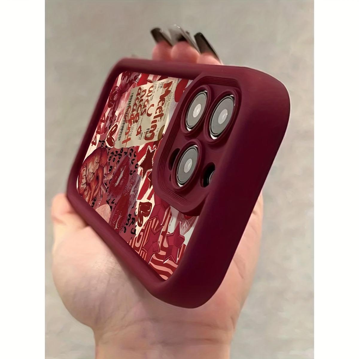 Phone case: Wine Red Base with Romantic Collage Elements Trendy Romantic Style Phone Case Compatible with iPhone 17 E Air Pro ProMax iPhone16 15 14 Plus 13 12 Mini 11 X XS XR
