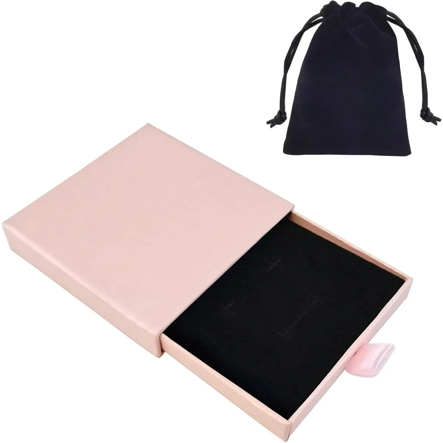 Jewelry Gift Box, Necklace Bracelet Organizer for Birthday (Pink) | Cardboard Jewelry Box, Velvet Bag, Square Jewellery Storage Case for Necklace, Bracelet, Earring, Christmas, Wrapping