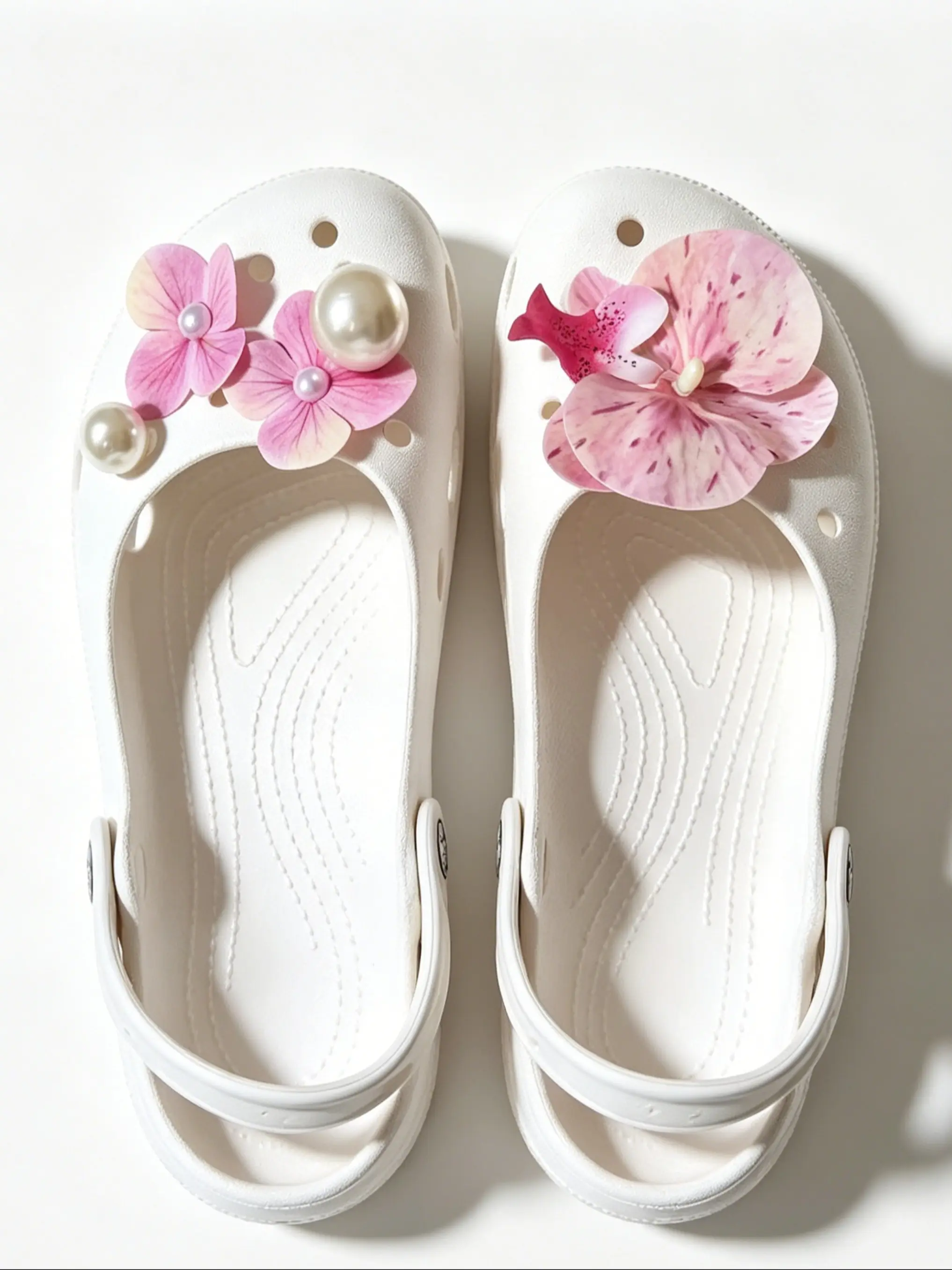 5pcs Floral Ballet Shoe Flowers DIY Detachable Beach Sandals for Women, Elegant Sweet College Style, Faux Pearl Butterfly Orchid