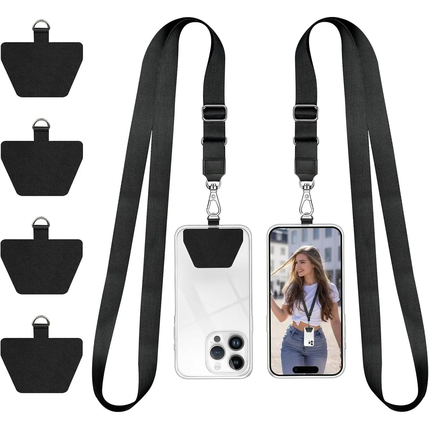 Phone Lanyard,  Adjustable  Strap for Phone Case  ID Badges Cell Phone Lanyard Compatible with , ,  Smartphones, 2 Pack, Black Black
