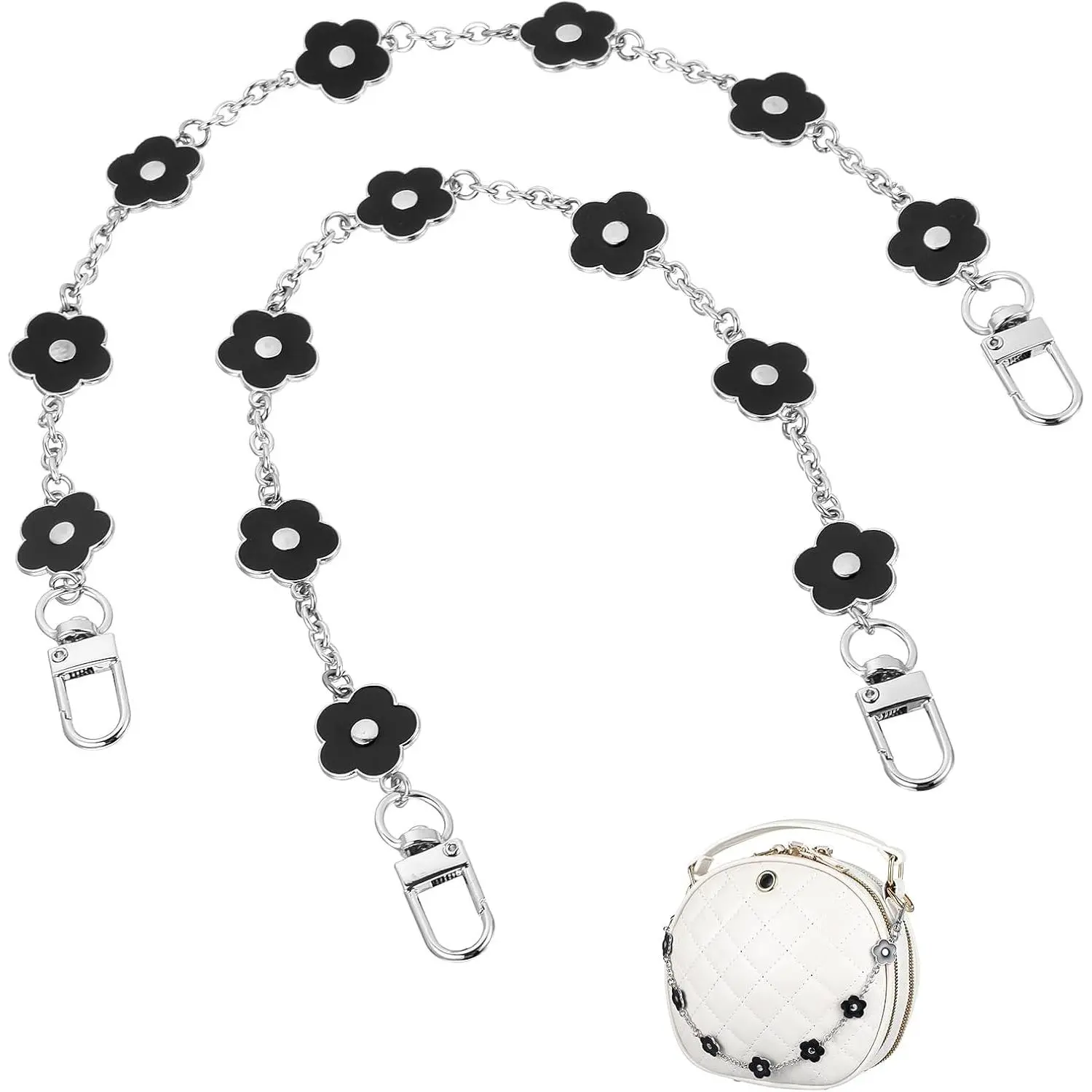 2 count Bag Chains for Handbags, Black Flower Crossbody Chain Bag Charms Purse Chain for Handbags Lobster Clasp Fastenings at Both Ends for DIY Metal    Hand Bag(36cm)