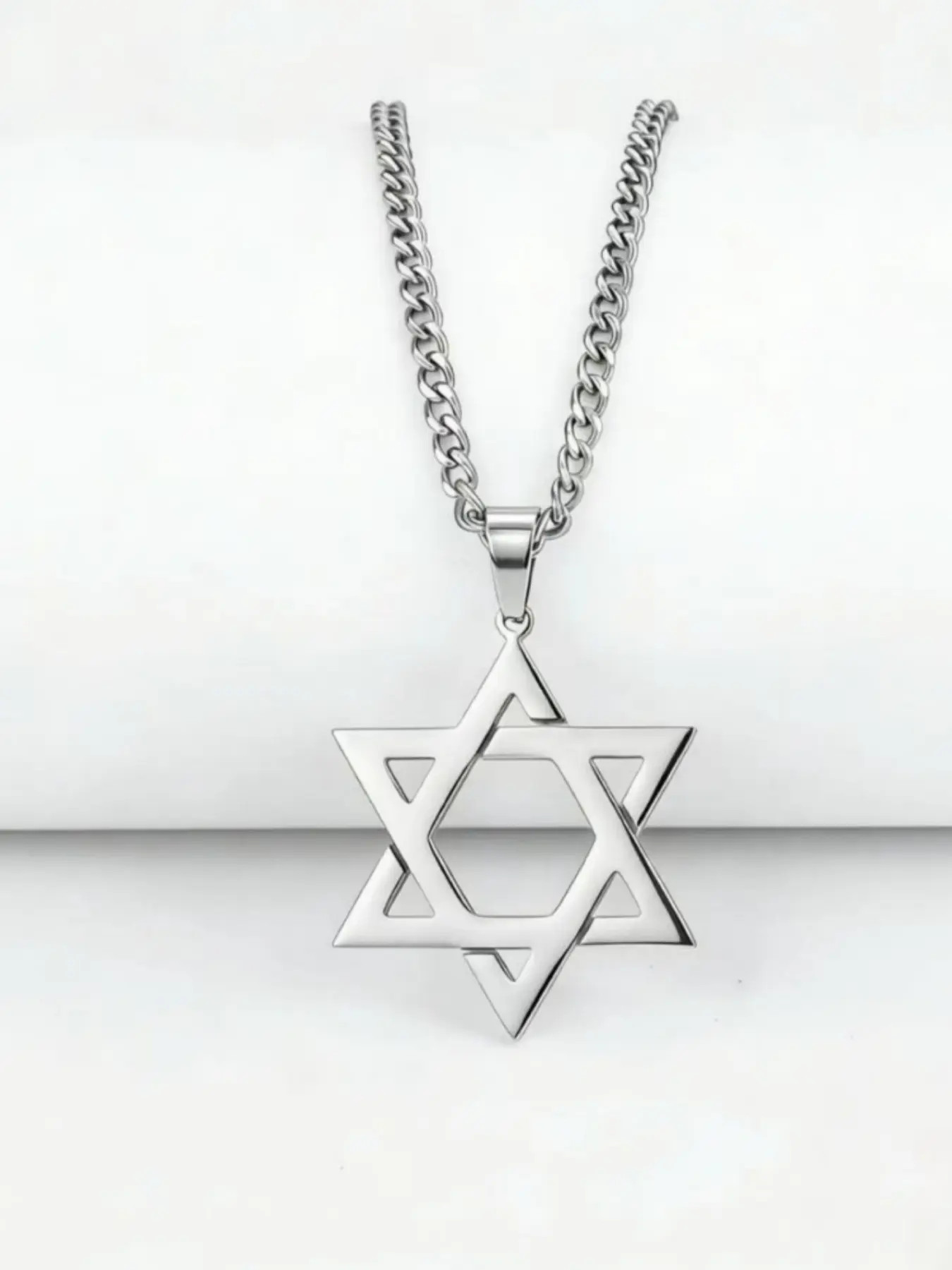Korean Style Stainless Steel Hexagram Necklace, Fashionable Minimalist Pendant, Vintage Hollow Out Charm, Daily Wear, Holiday Gift, Couple Jewelry